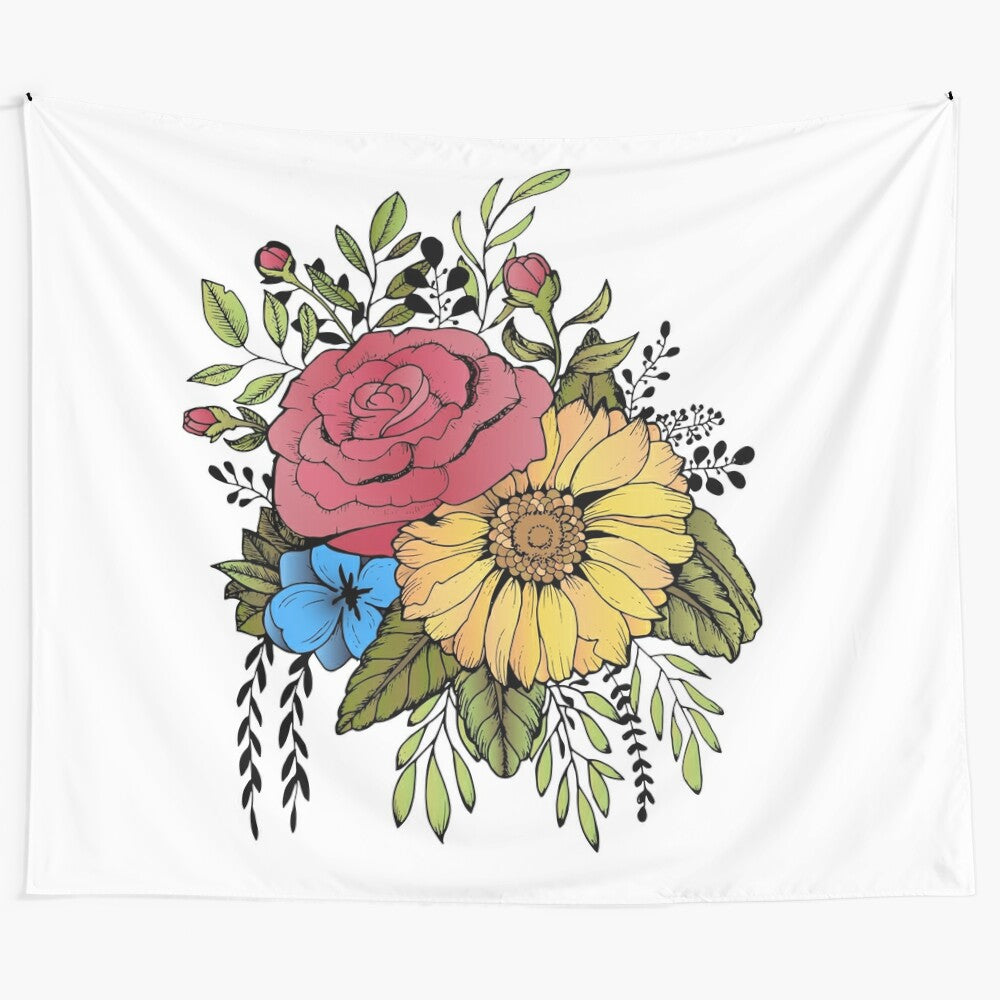 Sunflower and rose floral tapestry for home wall hanging