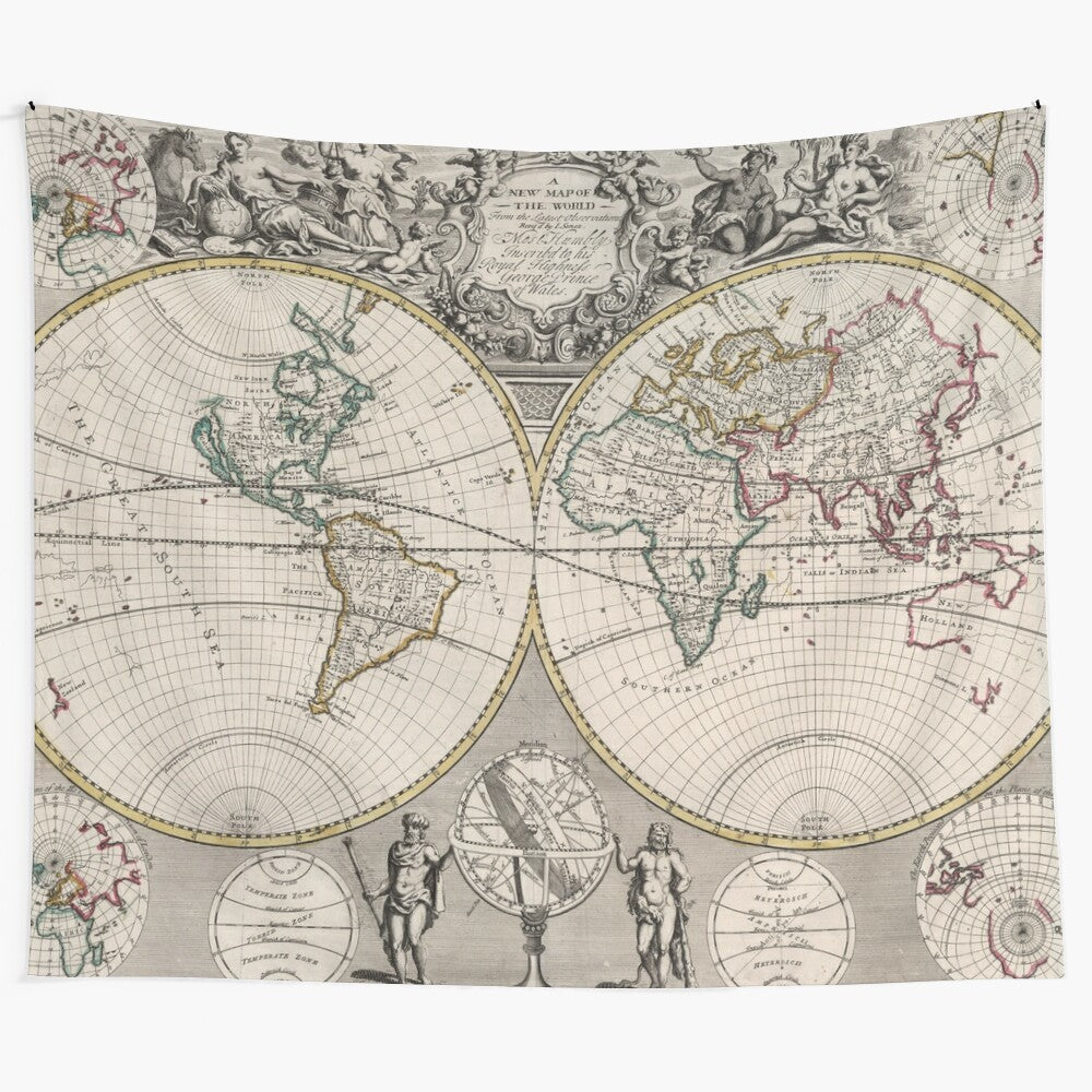 Vintage 1721 world map tapestry art