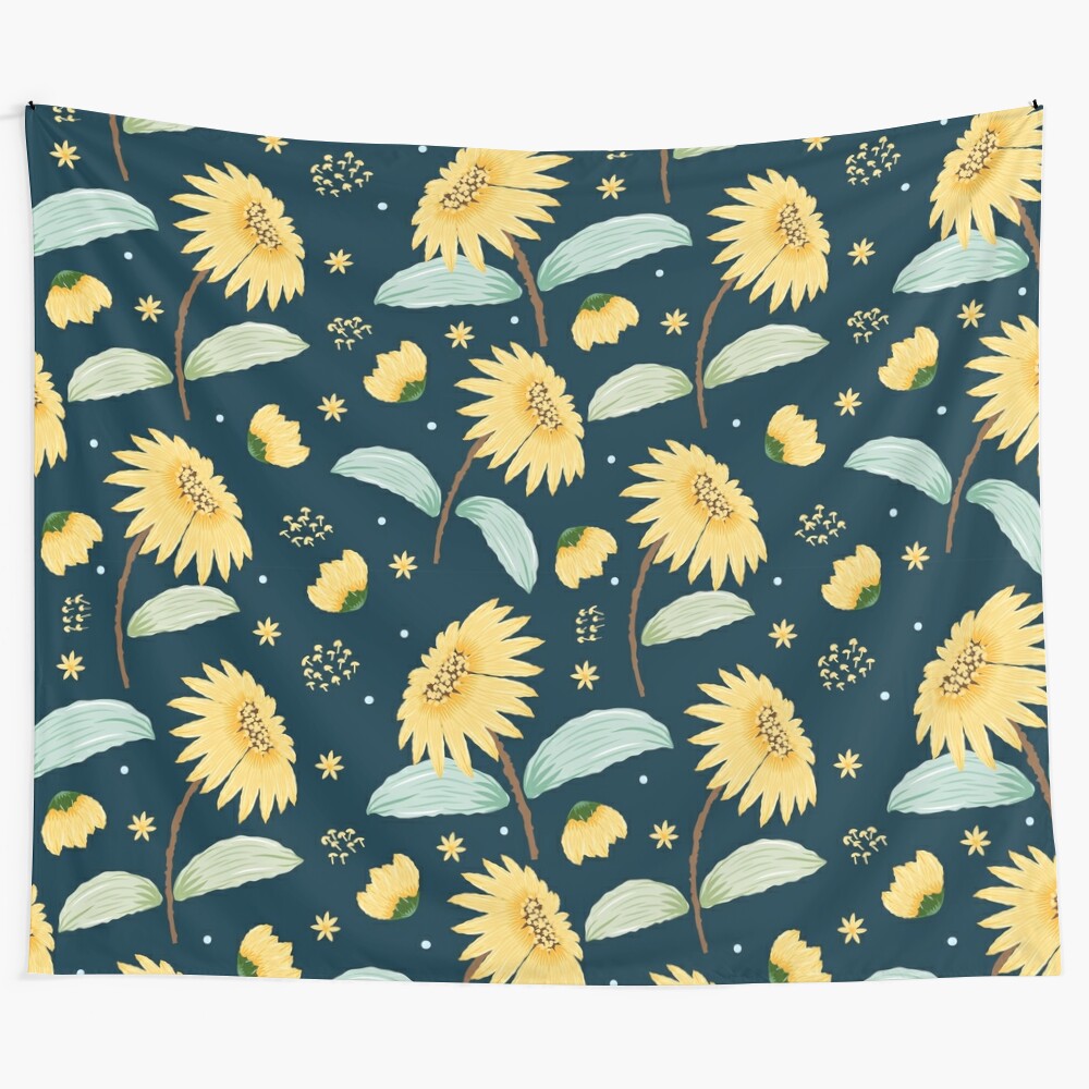 Sunflower pattern tapestry with a vibrant and detailed design