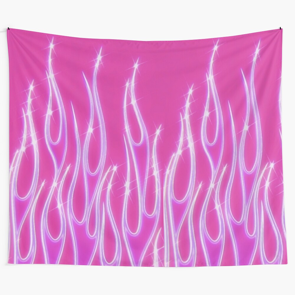 Colorful pink flames tapestry with aesthetic y2k design