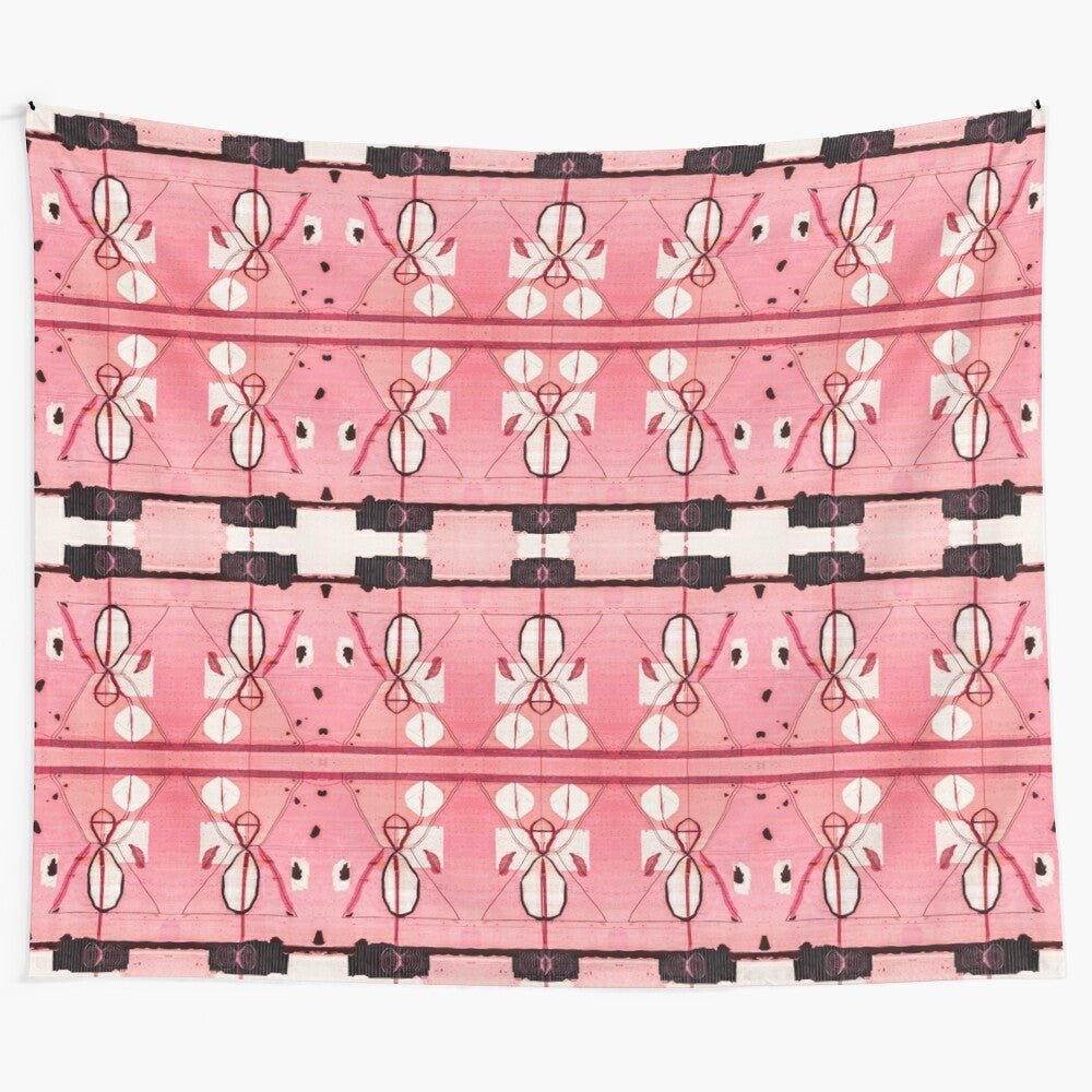 Black and pink oriental boho traditional antique moroccan artwork tapestry