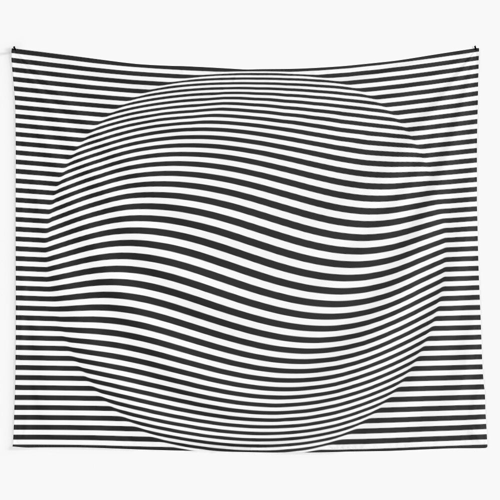 Mesmerizing abstract tapestry with black and white geometric patterns creating an optical illusion effect