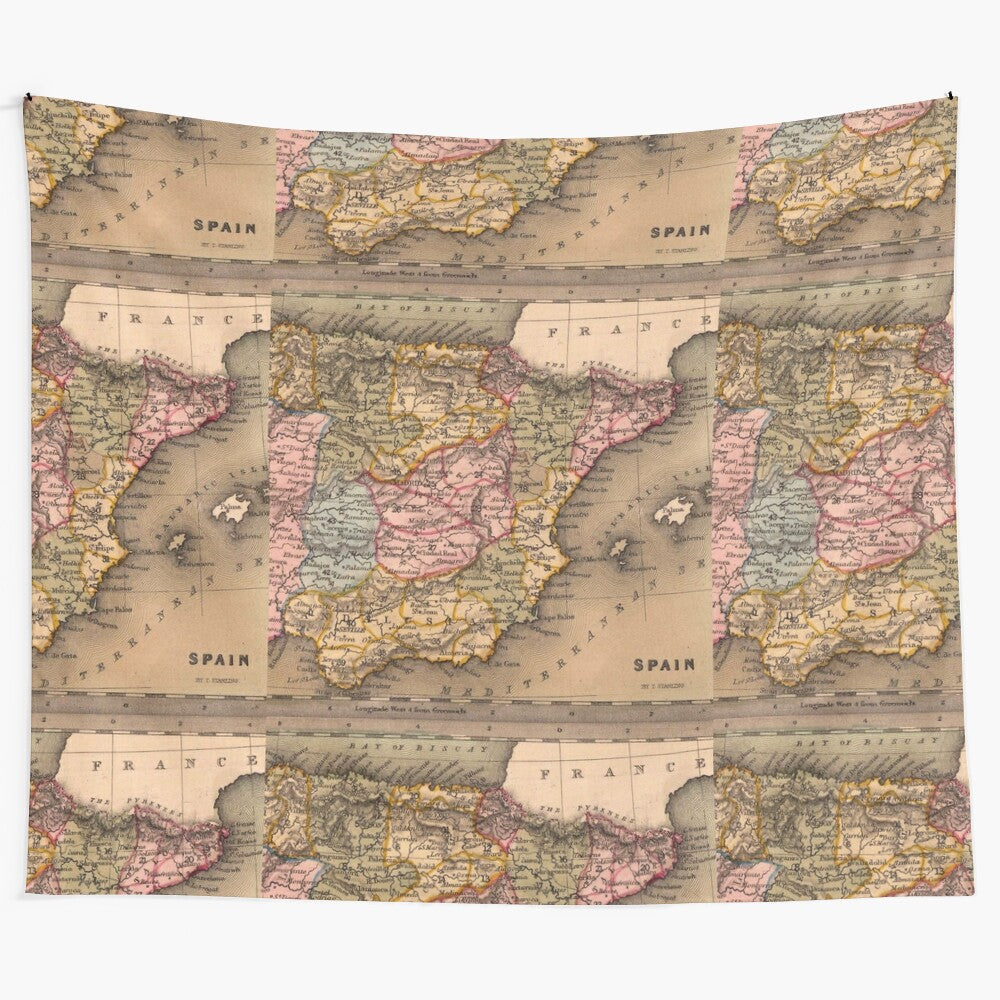 Vintage-inspired world map tapestry featuring an old, antique-style cartography design