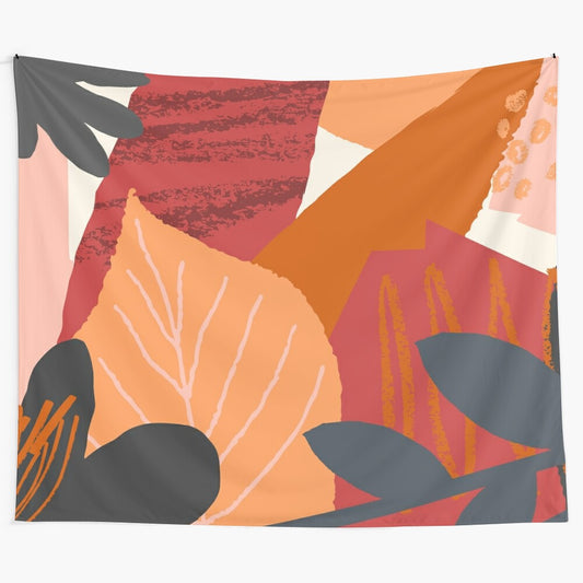 Autumn abstract tapestry featuring a collage of colorful leaves and botanical elements