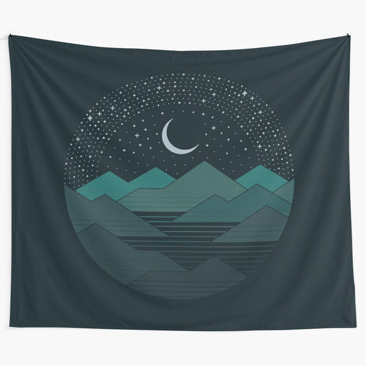 'Between The Mountains And The Stars' Tapestry featuring minimalist night sky and landscape design