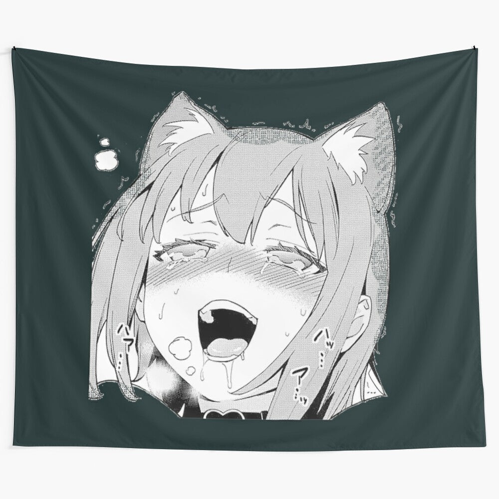 Captivating anime-style "Cat Girl --- Eyes" tapestry featuring a cute and alluring catgirl character