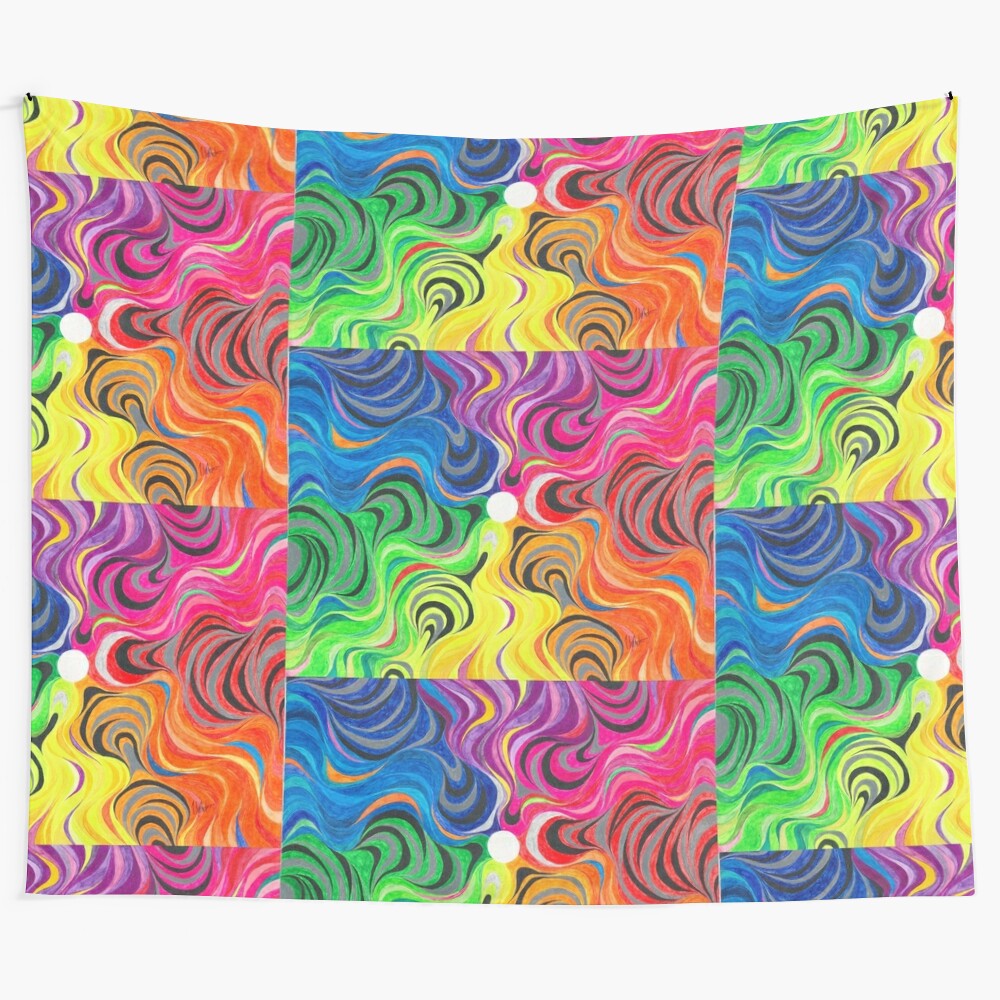 Colorful abstract tapestry with psychedelic and trippy patterns