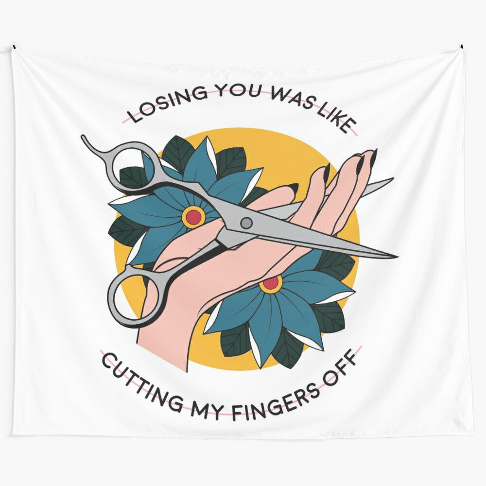 Tapestry depicting punk-inspired cutting fingers off design