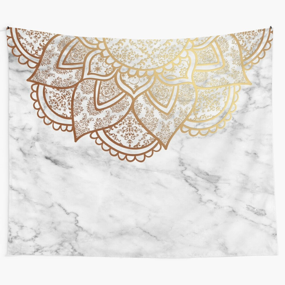 Mandala tapestry with gold and marble design