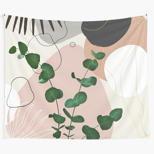 Eucalyptus-inspired tapestry with abstract, nature-themed design