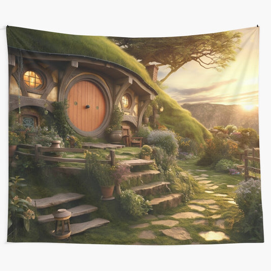 Dusk Over the Shire Digital Tapestry featuring a peaceful fantasy landscape