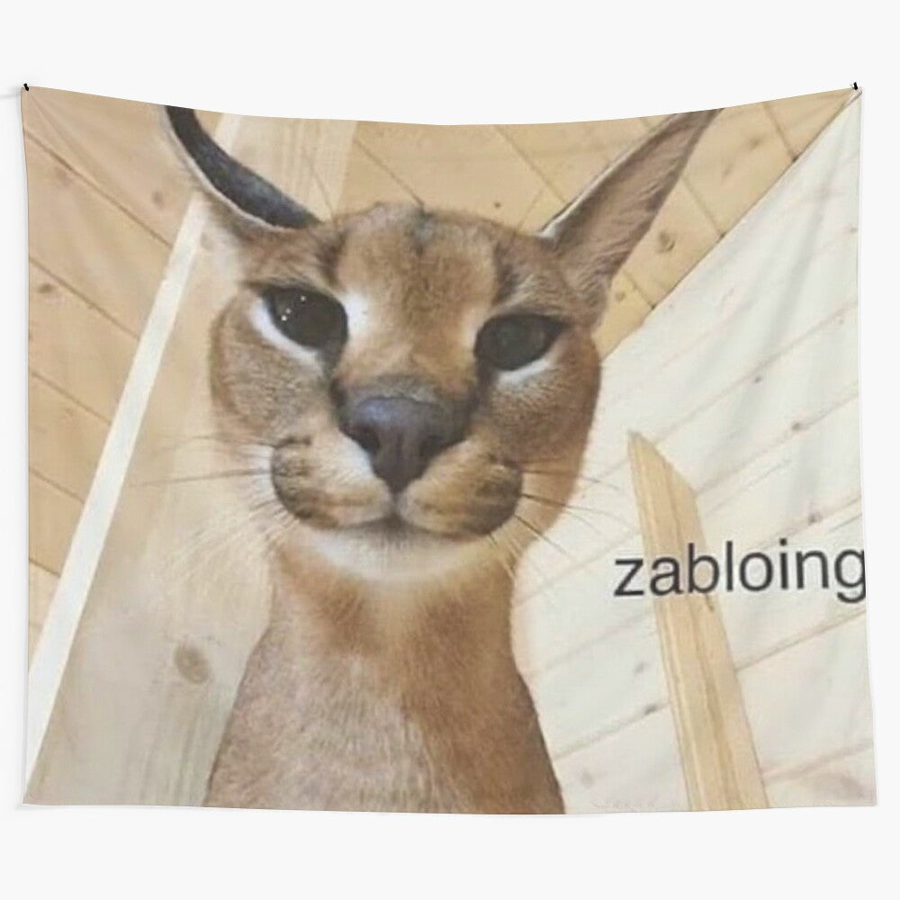 Zabloing Floppa cat meme tapestry