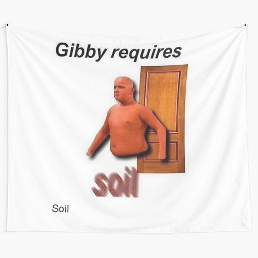 Colorful tapestry featuring the character Gibby from the popular comedy series