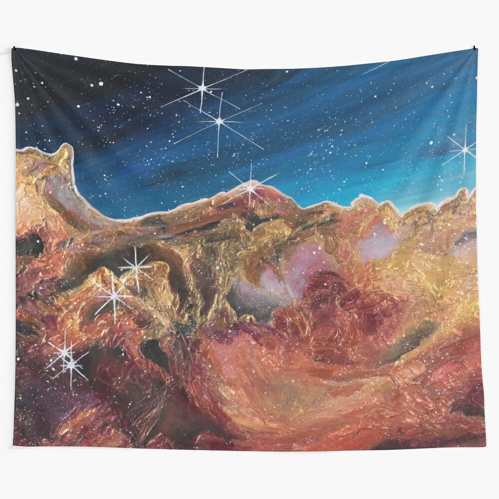 Stunning tapestry depicting the cosmic cliffs, a captivating space art scene