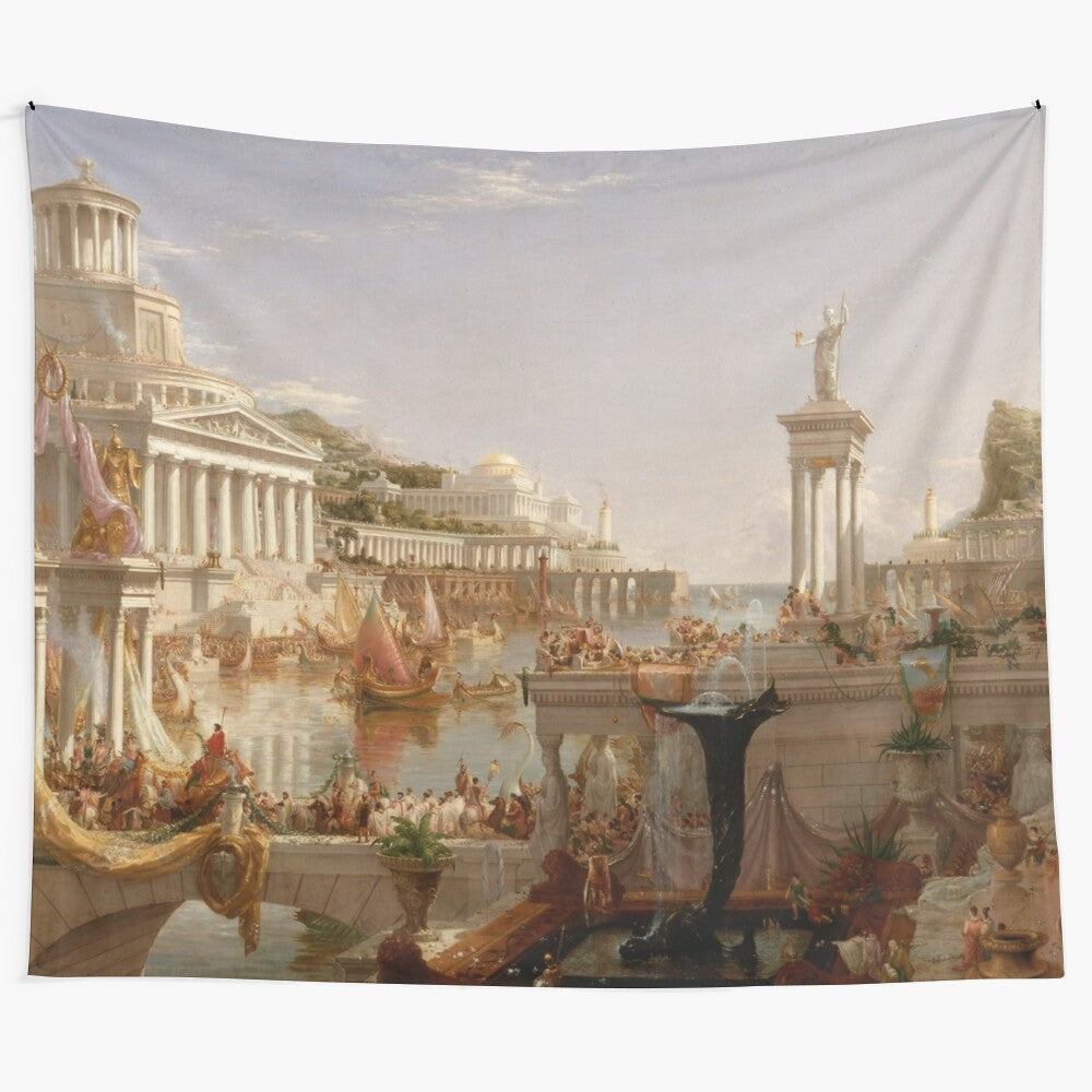 Tapestry inspired by Thomas Cole's "The Consummation of Empire" from the Hudson River School of Romantic art