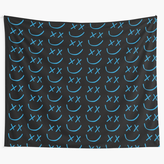 Blue smiley face tapestry with Louis Tomlinson design