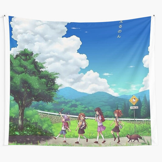 Non Non Biyori anime tapestry featuring cute characters like Renge, Komari, and Hotaru