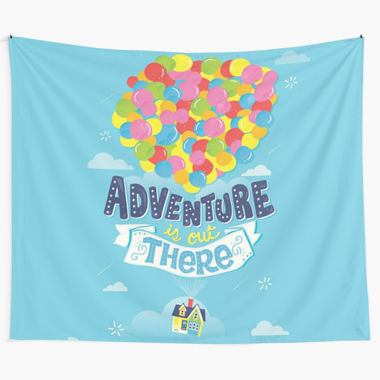 Adventure is out there inspirational tapestry with focus keyword "adventure quotes"