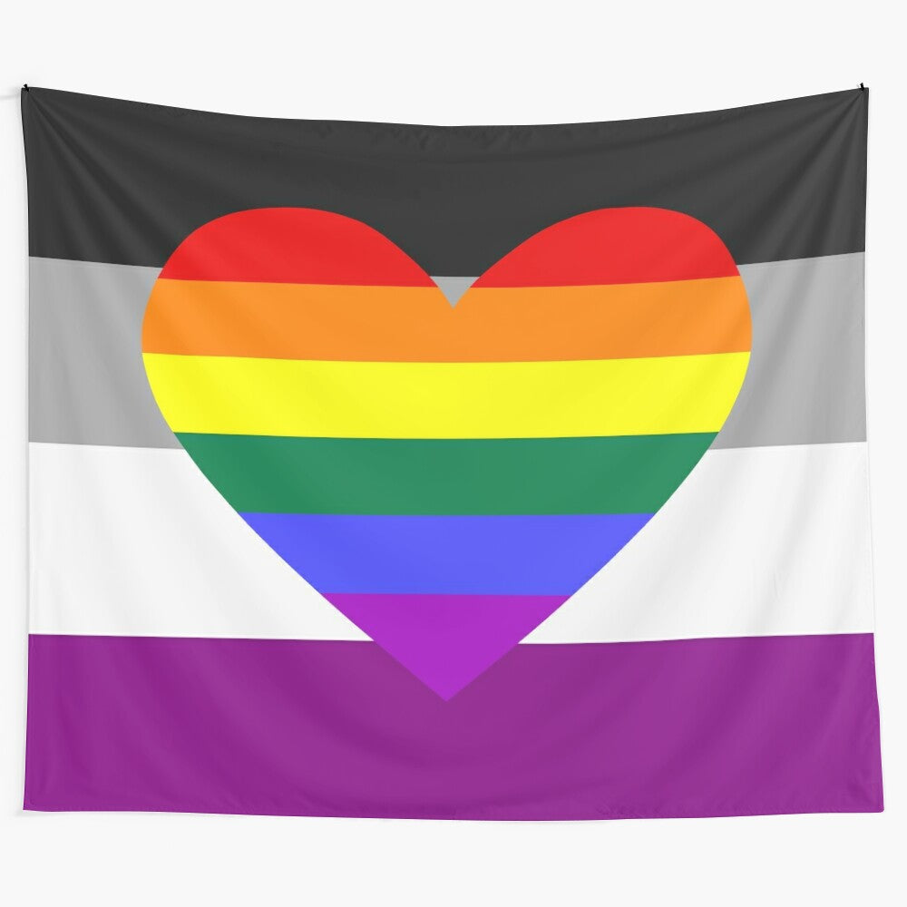 Ace and homoromantic pride flag tapestry with LGBTQIA+ symbols