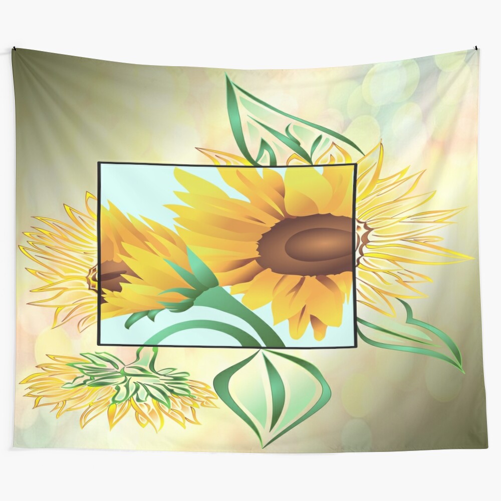 Sunflower tapestry with square pattern for botanical home decor