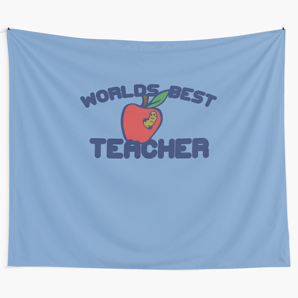 Tapestry featuring the text "World's Best Teacher"