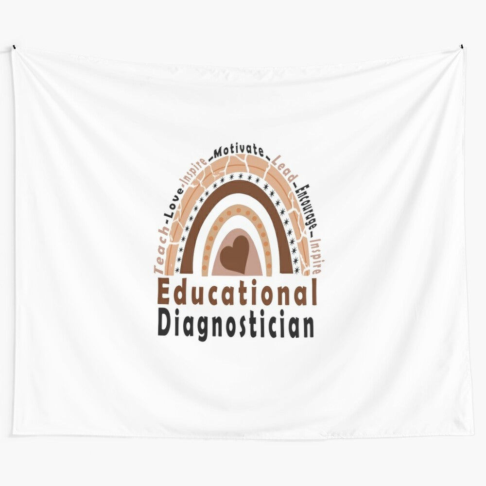 Colorful boho-style tapestry featuring an educational diagnostician design