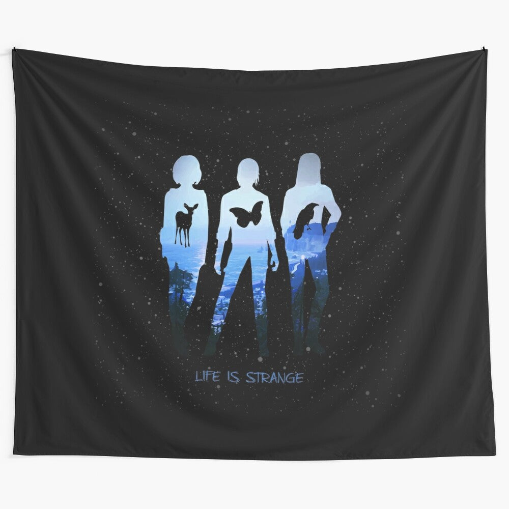 Beautifully designed Life Is Strange inspired tapestry featuring main characters and iconic symbols