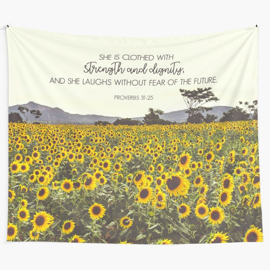 Proverbs and Sunflower Tapestry Art with Landscape