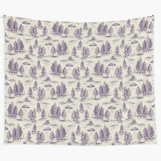 Purple alien abduction toile de jouy pattern tapestry