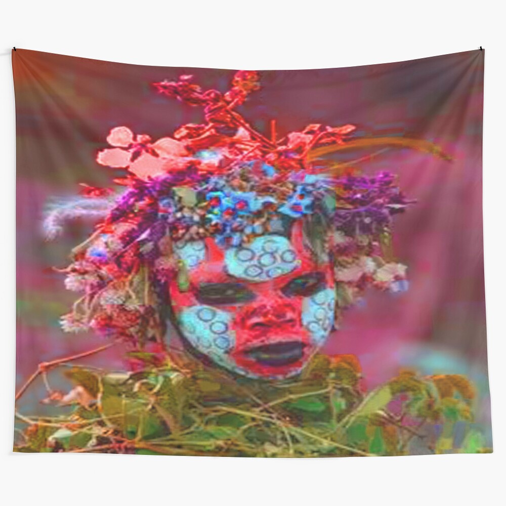 Nature-inspired zombie tapestry with abstract floral and vintage patterns