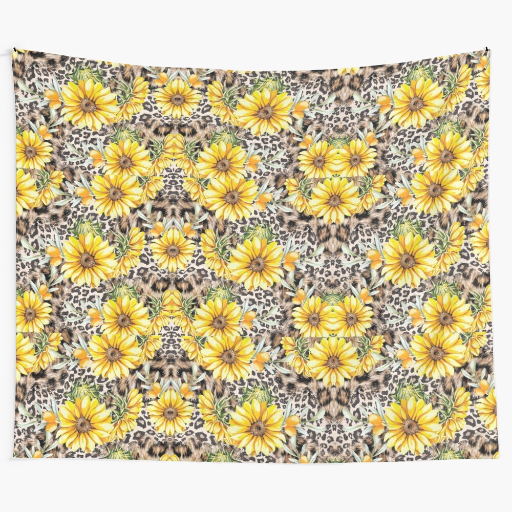 Vibrant leopard print and sunflower tapestry design