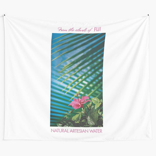 Minimalist Fiji water themed tapestry with retro vaporwave and lofi nostalgic design