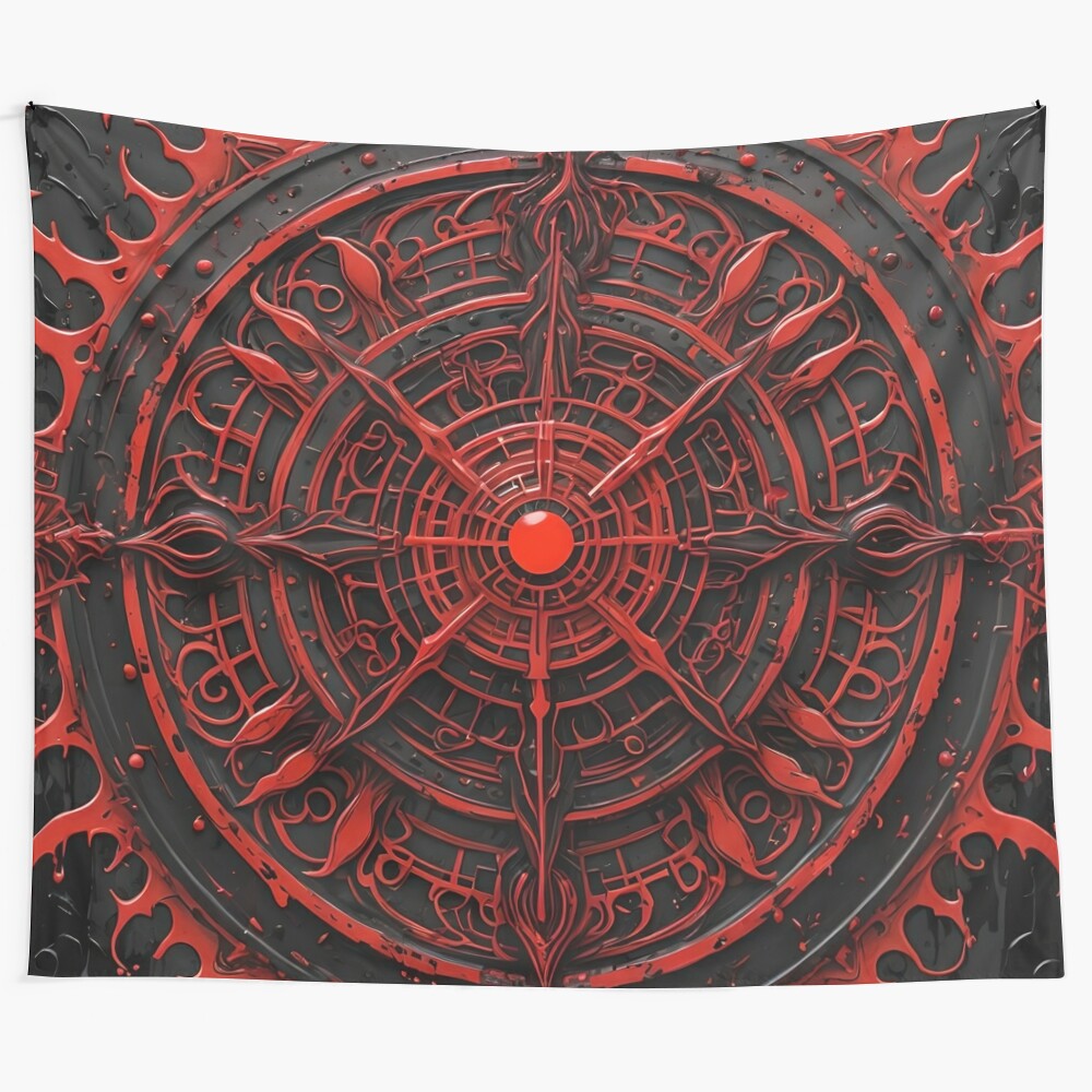 Dark mandala tapestry featuring spiders and gothic fire design