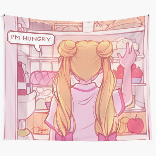 Kawaii "I'm Hungry" anime-themed tapestry with focus keyword