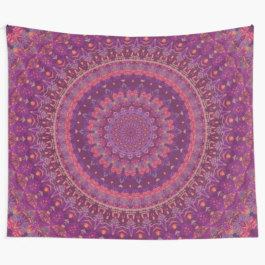 Colorful mandala tapestry wall hanging with sacred geometry and floral patterns