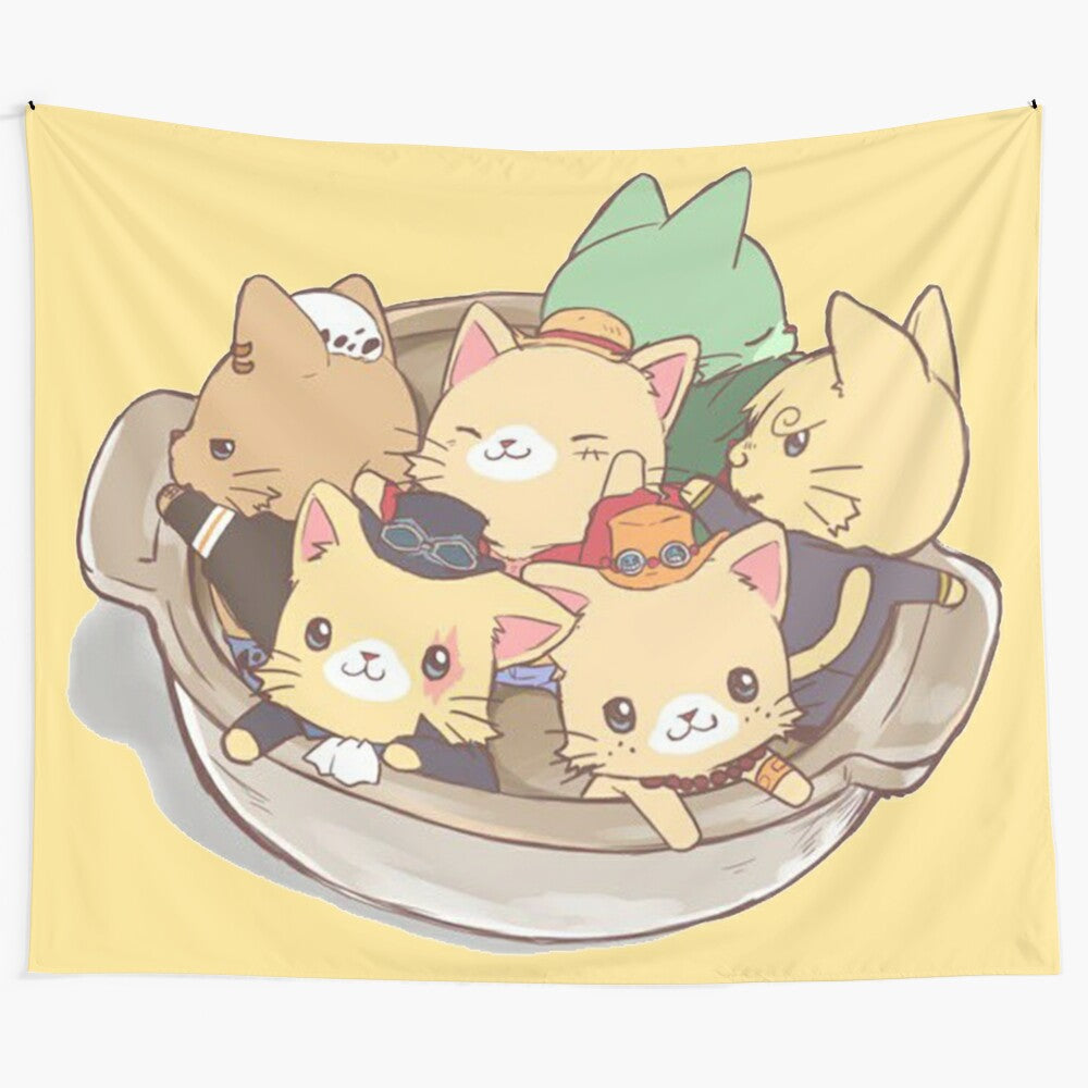 Chibi One Piece Kittens Tapestry