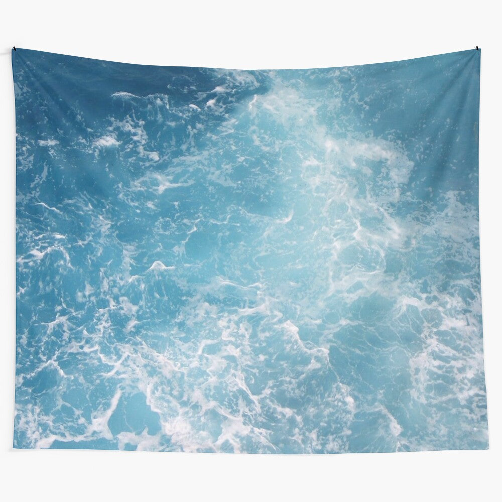 Calming water aesthetic tapestry featuring shades of blue