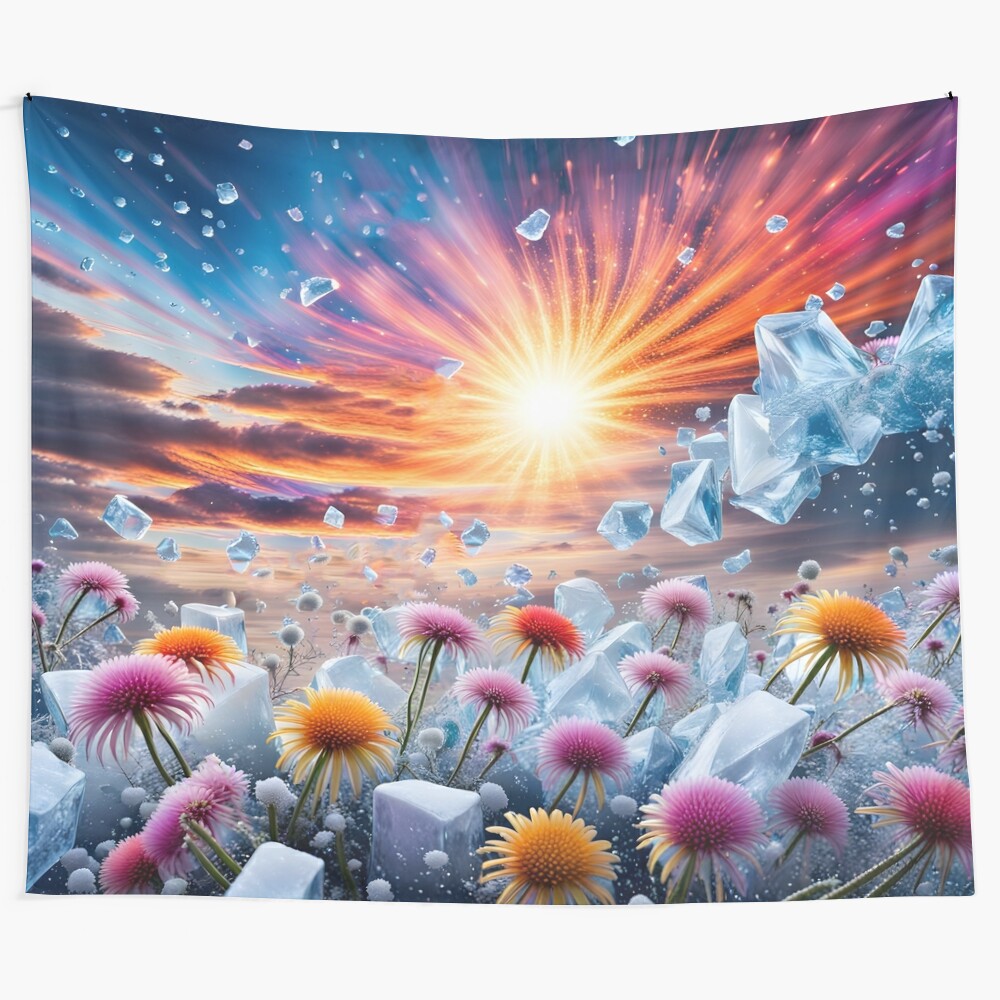 Flower sunset tapestry featuring a vibrant, dreamlike landscape