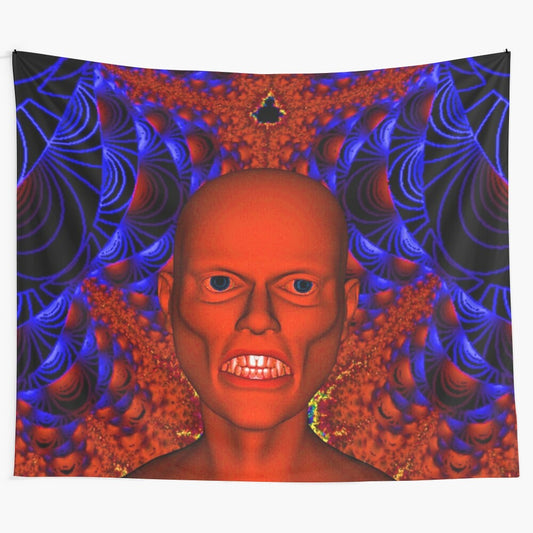 Red ghoul tapestry with abstract, nature-inspired patterns