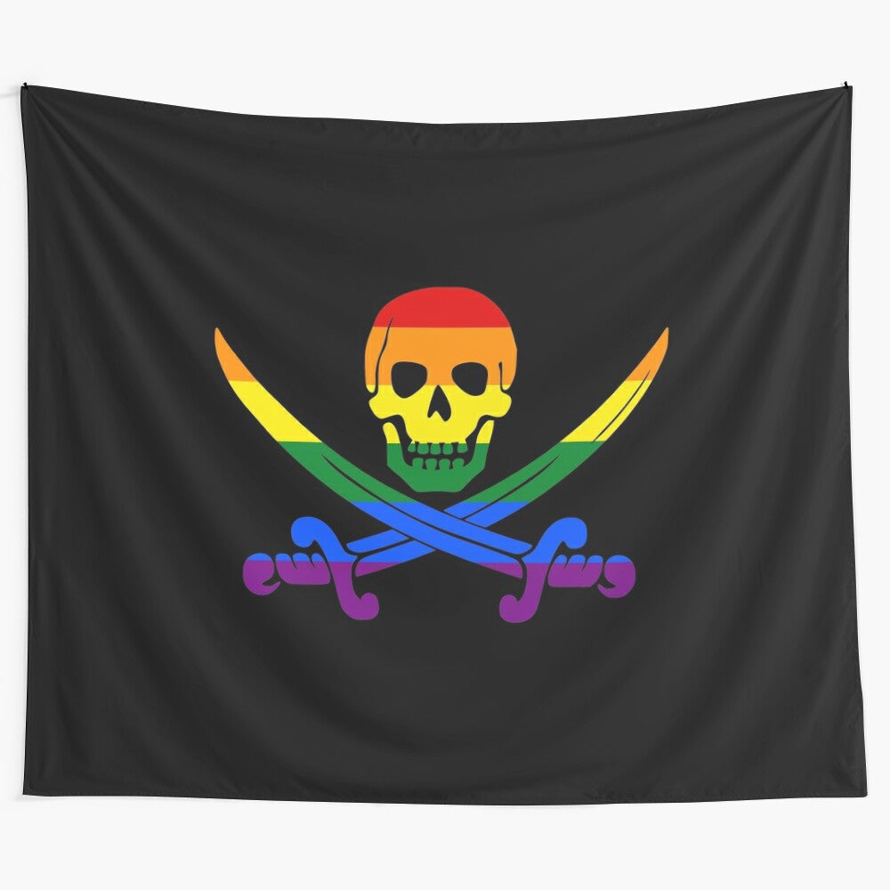 Colorful LGBTQ rainbow pirate jolly roger flag tapestry