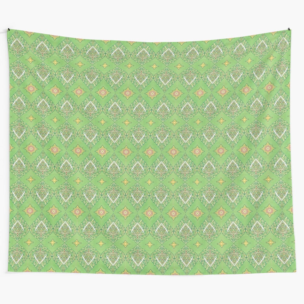 Colorful Thai pattern tapestry with intricate designs and textures