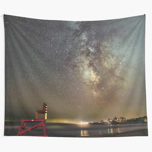 Milkyway tapestry featuring a long exposure photograph of the night sky and beach landscape