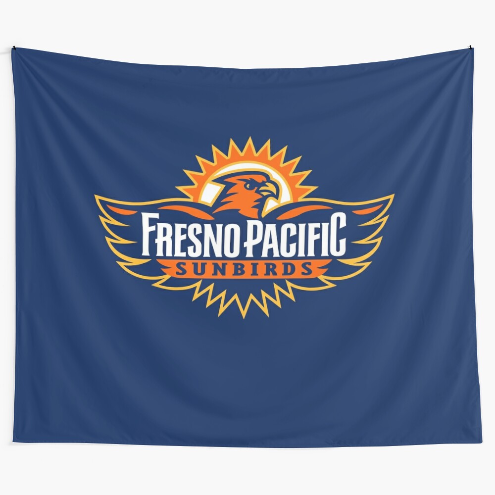 Vibrant tapestry featuring the Fresno Pacific Sunbirds logo and team colors