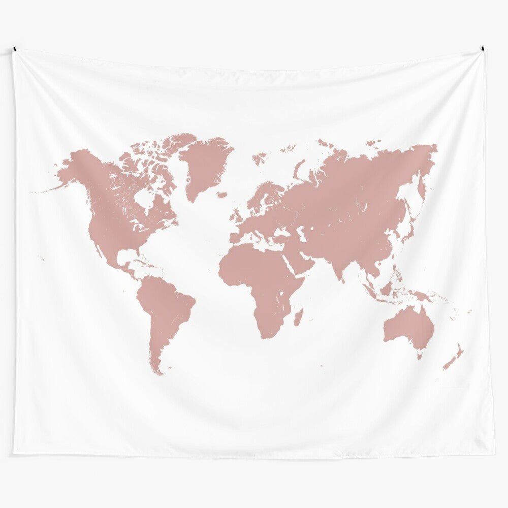 Typographic world map tapestry featuring a stylized, colorful cartographic design