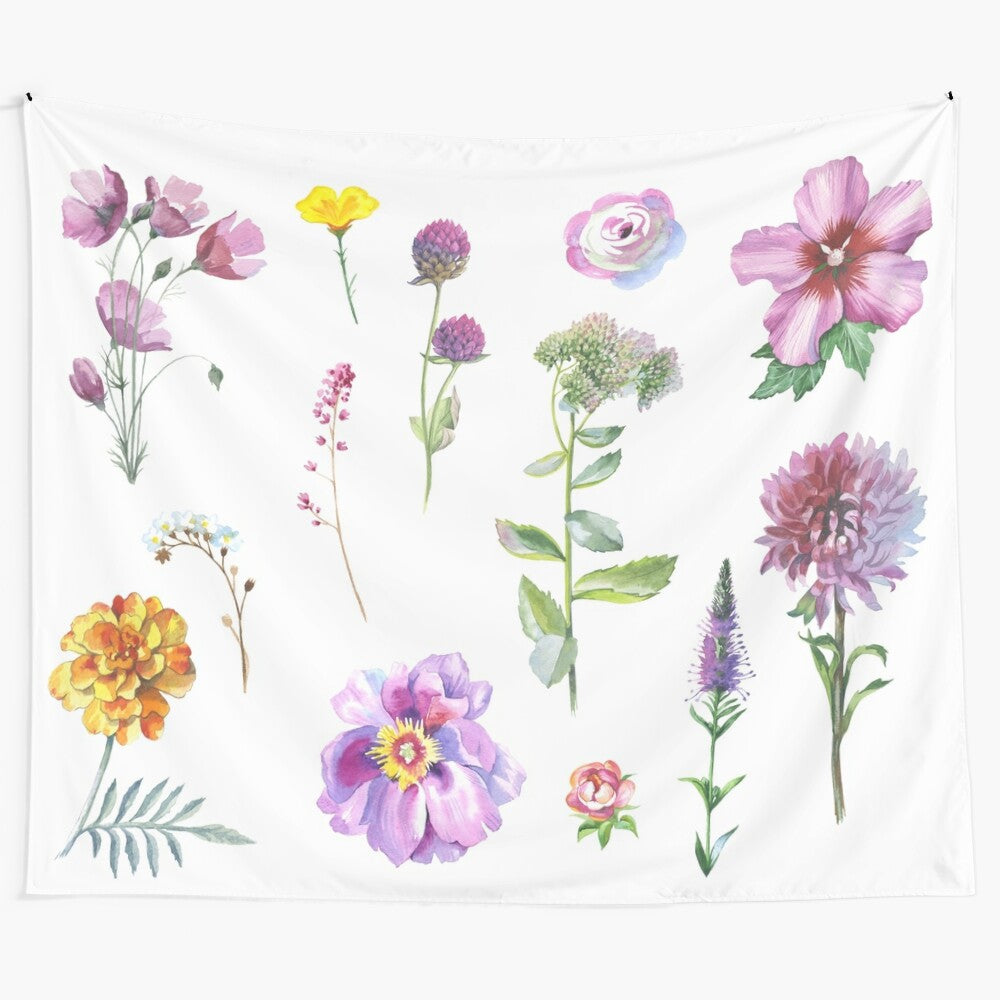 Watercolor Wildflowers Tapestry Wall Art