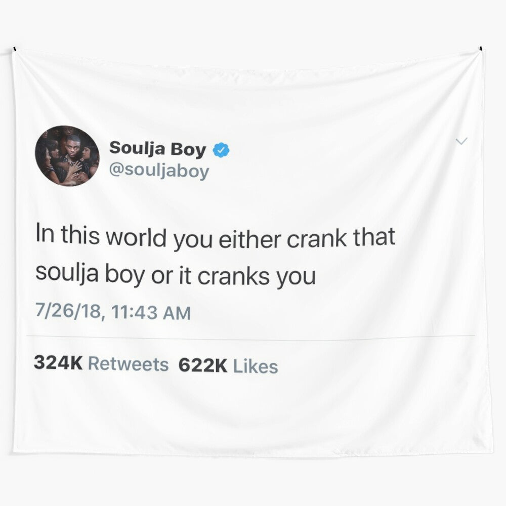 Soulja Boy tweet tapestry featuring popular social media and pop culture imagery