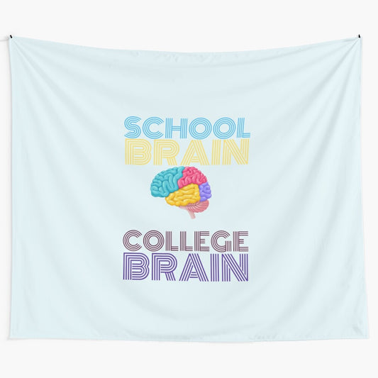 Tapestry featuring an image of a brain, representing the educational journey from school to college