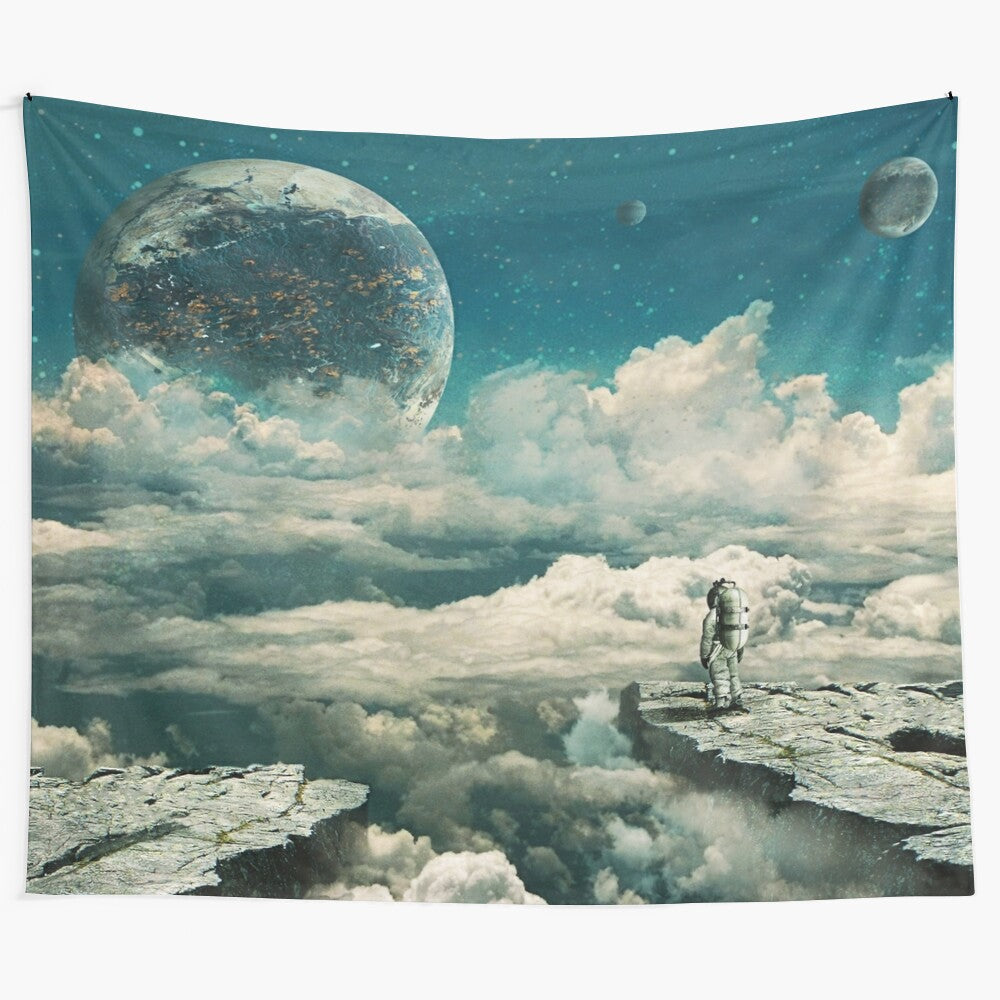 Seamless tapestry art depicting a celestial wanderer in the cosmos