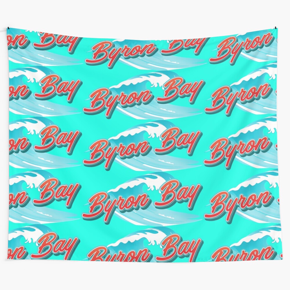 Byron Bay Australia Typography Tapestry with Coastal Scenery