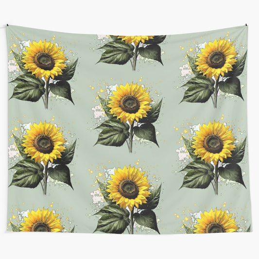 Watercolor sunflower tapestry featuring a vibrant floral artwork